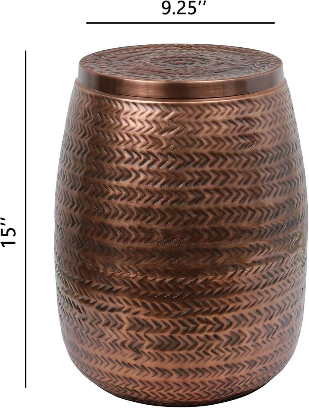 happimess SSL2003A Jasper 15" Modern Rustic Arrow-Hammered Metal Drum Storage Side Table with Lid, End Table for Decoration in Living Room, Bedroom, Bathroom, Antique Copper