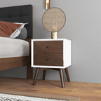 Mid Century Modern Style 2-Drawer White Night Stand Solid Wood 23.6" H,for Small Spaces