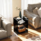 Acrylic Record Player Table with Storage Shelf, Clear Side Table Nightstand (Black, Medium)