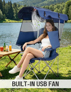 East Oak Camping Chair with Canopy & Fan, 25" High Back Canopy Chair with Powerful & Quiet USB Fan (Battery Not Included), 330 lbs Heavy Duty Beach Chair with Canopy Shade