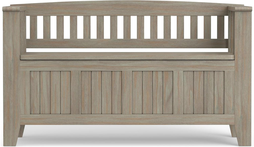SIMPLIHOME Acadian Solid Wood 48 inch Wide Storage Bench that Seats 2 and 36 inch Wide Storage Cabinet in Distressed Grey for the Living Room, Entryway, and Family Room, Transitional Style