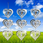 9 Heart Bird Scare Discs Set-Highly Reflective Double-Sided Bird Reflectors, Stainless Steel Wind Spinner with 360° Rotating Hook, Mirrored Wind Chime Decor for Yards, Gardens, Balconies & Orchards