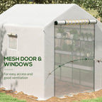 Outsunny 8' x 6' x 7' Walk-in Greenhouse, PE Cover, 4-Tier Shelves, Steel Frame Hot House, Roll-Up Zipper Door for Flowers, Vegetables, Saplings, Tropical Plants, White