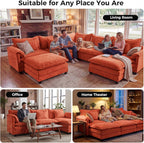 ELUCHANG 114" Oversized Modular Sectional Sofa, Comfy Chenille Cloud Couch, 7-Seater V Shaped Modern Deep Seat Sofa w/Removable Covers for Living Room, Bedroom, DIY Combination - Terracotta