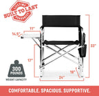 Picnic TIME Sports Chair with Side Table and Armrest Caddy, Lightweight Aluminum Folding Outdoor Camping Chair for Adults, Portable Director Style Lawn Seating, (Marine Stripe with Navy Blue Frame)
