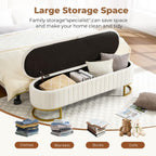 Storage Ottoman Bench, 63" Velvet End of Bed Bench Bedroom Bench King Size with Golden Metal Legs, Upholstered Storage Bench for Bedroom Living Room Entryway and Window, Beige