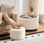 28 Inch Round Storage Ottoman with Wheels Set of 2, Multifunctional Coffee Table Ottoman with Removable Solid Wood Lid, Modern Circle Ottoman Foot Rest for Living Room, Bedroom, Beige