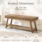 Zihanhome 45" Entryway Bench Upholstered Storage Bench for Bedroom(Brown) | Shoe Rack Bench for Living Room, Hallway, Mudroom, Balcony, Sturdy Indoor Bench Seat Holds Up to 300 lbs