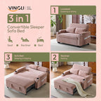 VINGLI Green Futon Sofa Bed Convertible Loveseat Sleeper Sofa Couch, Corduroy Pullout Sofa Fold Out Couch Bed with USB Ports, Cup Holders, Armrest for Living Room, Bedroom Apartment Room
