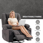 Swivel Rocker Recliner Chair with Vibration Massage and Heat Ergonomic Lounge Chair for Living Room with Rocking Function and Side Pocket, 2 Cup Holders, USB Charge Port