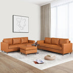 GarveeLife 85" Mid Century Modern PU Leather Sofa, 3 Seater Couch with Deep Seat & Cushions, Faux Leather Living Room Sofa for Apartment, Bedroom, Office, Orange