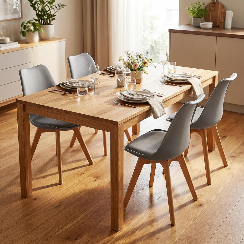Dining Chairs Set of 4, PU Leather Kitchen Chairs,Wood Legs (Gray, 4 PC) | Mid-Century Modern, Upholstered Dining Room Chairs ,Padded Seat,Tulip Chair,Cushion, for Living room, Bedroom ,Dining Room