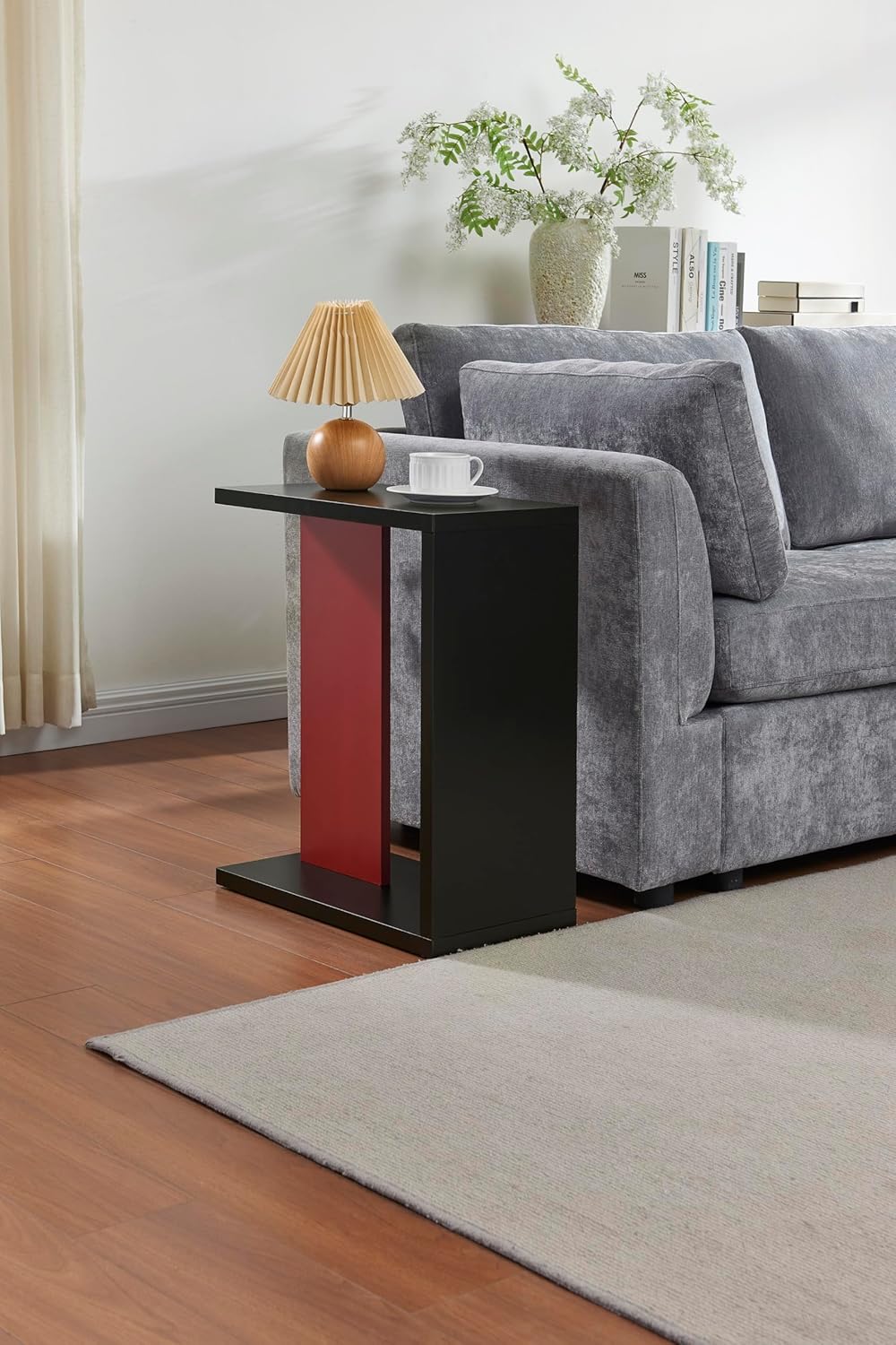 Kings Brand Furniture Hayward Side Table for Couch, Snack and Laptop Modern Accent Table, Black/Red
