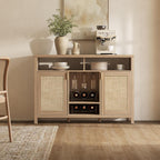 SICOTAS 51" Coffee Bar Cabinet with Storage, Rattan Bar Cart Liquor Cabinet | Large Home Bar Table Wine Cabinet with Wine Racks & Metal Glass Holders, Boho Sideboard Buffet Cabinet for Dining Living Room