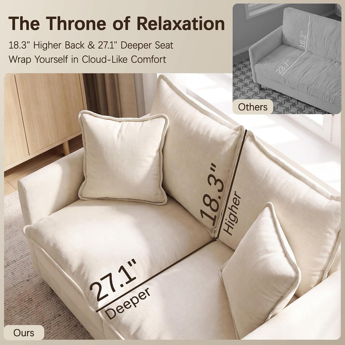 52" Loveseat Sofa, L-Shaped Cloud Love Seat Couches with Ottoman