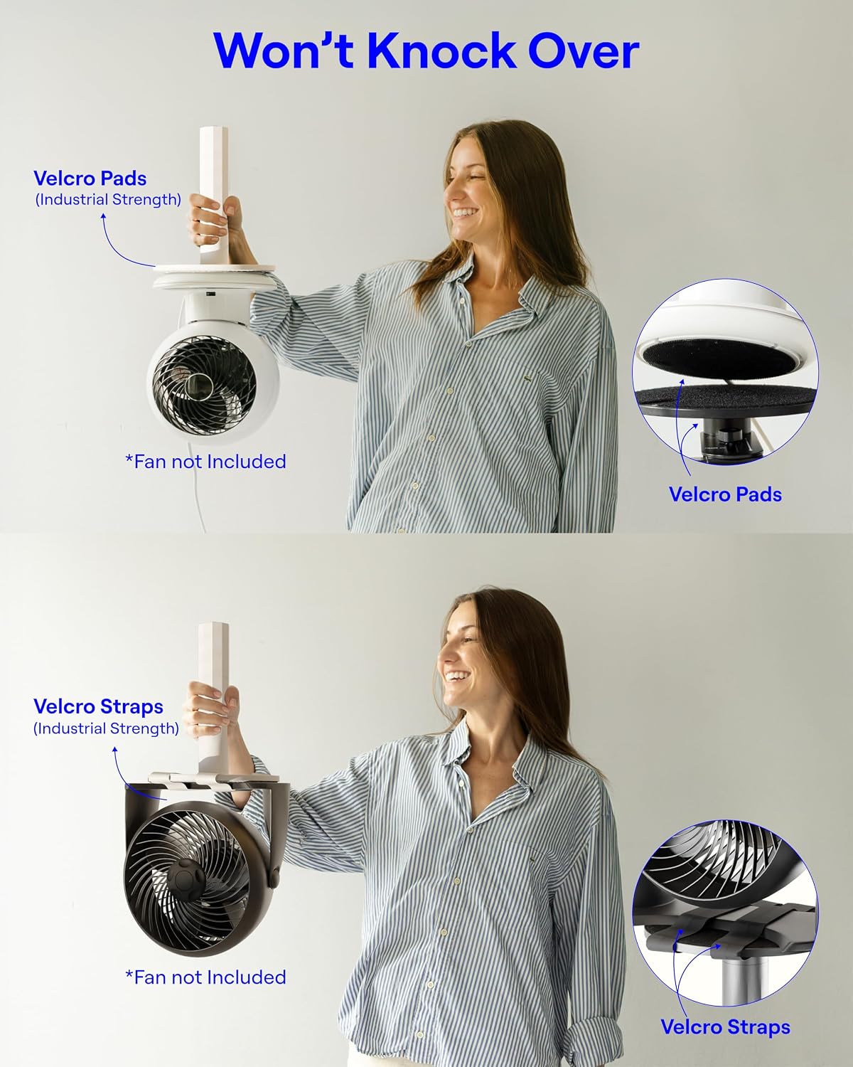 Smallish FanShelfie Adjustable Fan Holder for Dorm Room - White | Bunk & Lofted Bed, College Essentials Boys & Girls, Patented Height & Distance Design, Compatible with Popular Dorm Fans