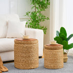 Round Storage Pouf Ottoman Hand Weaving Natural Boho Straw Footstool Pouffe | Breathable material, Hand‑woven from natural straw, Artisanal hand‑crafted texture, Bohemian home decor accent