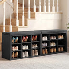 Shoe Rack Bench, Shoe Storage Bench with Cushion, Shoe Organizer 18 Cubbies for Entryway Hallway Bedroom Living Room, Holds Up to 400lbs
