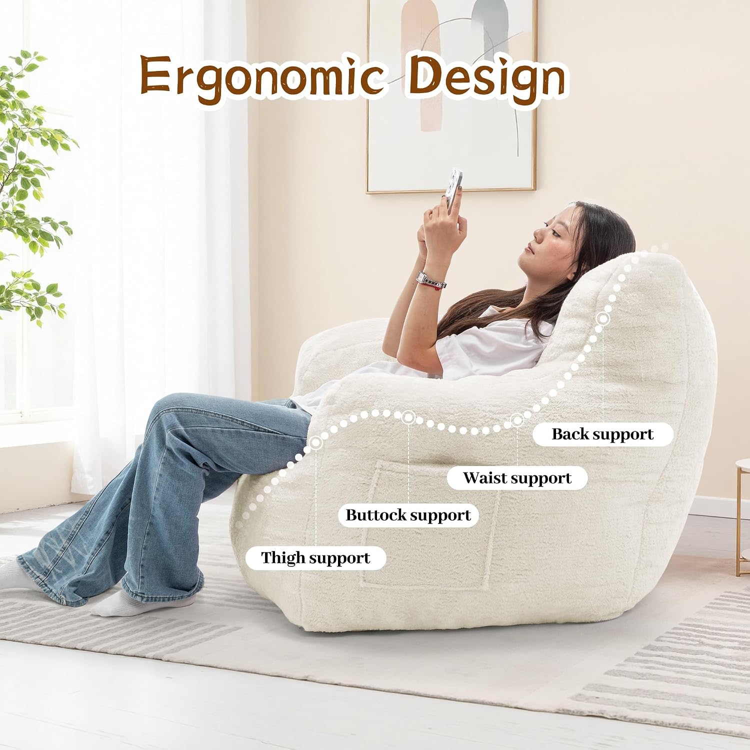 Korser Bean Bag Chair for Adults and Kids, Small Comfy Beanbag Lounge Floor Sofa Reading Chair with Armrests, Mini Cloud Sofa for Living Room, Bedroom and Game Rooms, Plush Chair with Memory Foam