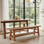 55" Farmhouse Wood Bench, 2-Tier Rustic Kitchen Dining Seat, Indoor End of Bed Bench for Kitchen, Dining Room, Living Room, Hallway, Bedroom