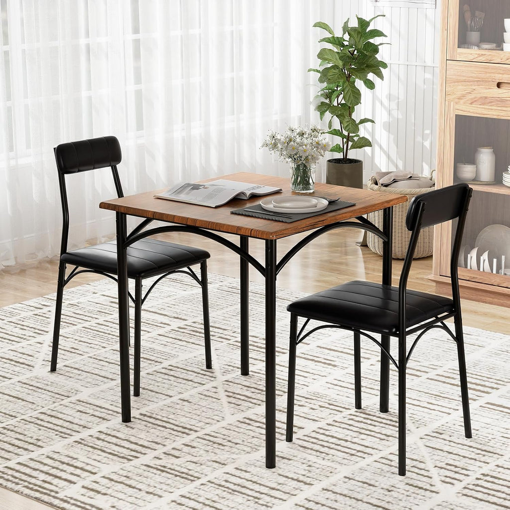 Giantex 3-Piece Dining Table Set, Square Kitchen Table with 2 Upholstered Armless Chairs, Padded Backrest, Metal Frame, Space-Saving Dinette Set for Small Spaces, Living Room, Dining Room