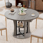 Extendable Round Dining Table for 4-6-8, 43.3-59in Expandable Kitchen Table with Storage Shelf, Space Saving Circle Oval Dining Table with Leaf for Kitchen, Dining Room, Gray