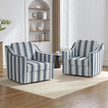 Swivel Accent Chairs Set of 2, 360° Swivel Club Armchairs, Navy Stripe