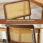 Rattan Back Linen Dining Chair Set of 4 Modern Stainless Chrome Base Armless Upholstered Side Chair for Dining Room, Kitchen Island,Coffee