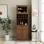 KEIKI 70.87" H Tall Kitchen Pantry Wine Bar Storage Cabinet with Countertop, Wine Rack, Glass Doors, Drawers, Wood Freestanding Hutch Food Pantries Cupboard for Coffee, Dining Living Room