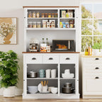 71" Kitchen Hutch with Charging Station, Tall Pantry Storage Cabinet with Microwave Stand, Adjustable Shelves, Slide Drawers, Large Buffet Pantry Cabinet for Kitchen, Dining Room, White