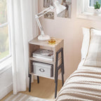 HOOBRO Small Nightstands Set of 2, Stackable End Tables, Side Tables, Bedside Tables with Open Storage Shelf, for Small Spaces, Bedroom, Living Room, Greige and Black BG38BZP201