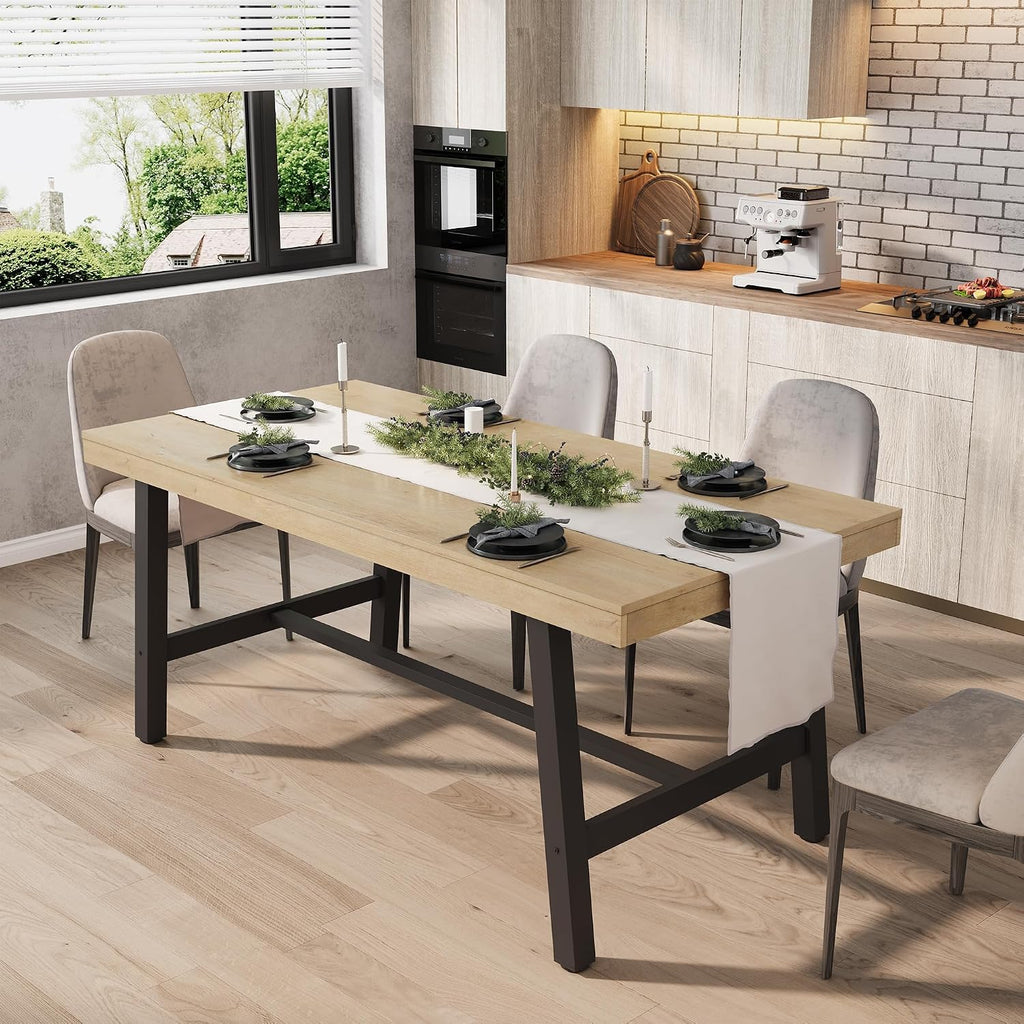 GarveeHome Industrial Dining Table for 4-6 People, 63" Long Large Kitchen Table with Sturdy Metal Frame, Rectangular Counter for Dinner, Kitchen, Dining Room (Natural, 63" Non-extendable)