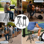 Folding Stool, Black 24 Inch Foldable Bar Stool with Handle | Folding Extra Seat, 500 lbs Capacity, Space-Saving, for Kitchen Island, Counter, Guitar, RV Travel, Camping, Party (1 Pack)