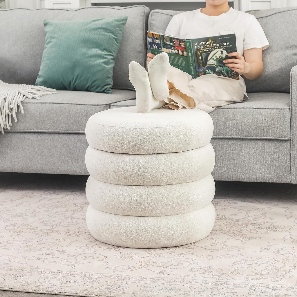 Asense Round Storage Ottoman,Footstool with Removable Lid, Vanity Stool, Modern Upholstered Footrest for Bedroom Living Room Entryway