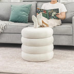 Asense Round Storage Ottoman,Footstool with Removable Lid, Vanity Stool, Modern Upholstered Footrest for Bedroom Living Room Entryway