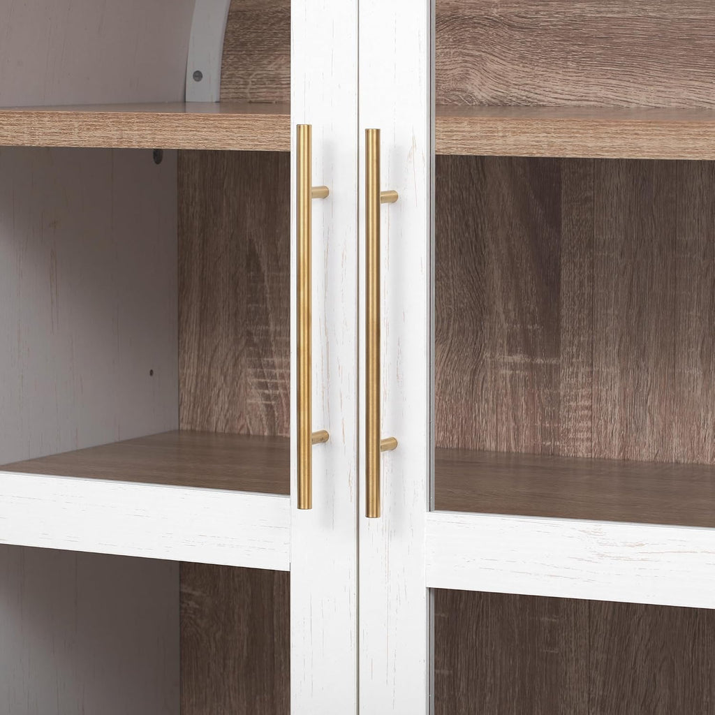 Arched Pantry Cabinet with Adjustable Shelves, Kitchen Storage Cabinet with Arched Door & Hidden Drawer, Tall Narrow Farmhouse Pantry for Small Spaces (White)