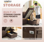 VINGLI Sectional Sleeper Sofa with Pull Out Couch Bed, 85 Inch L-Shaped Convertible Sofa Bed, 5 Seat Modular Sectional Couches for Living Room with Storage Chaise, USB Charging, Side Pockets