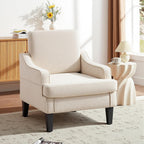 Accent Chair for Living Room,Mid-Century Arm Chair Fabric Living Room Chairs,Upholstered Reading Chair for Bedroom,Single Sofa Chair with Wood Legs for Apartment (Beige)