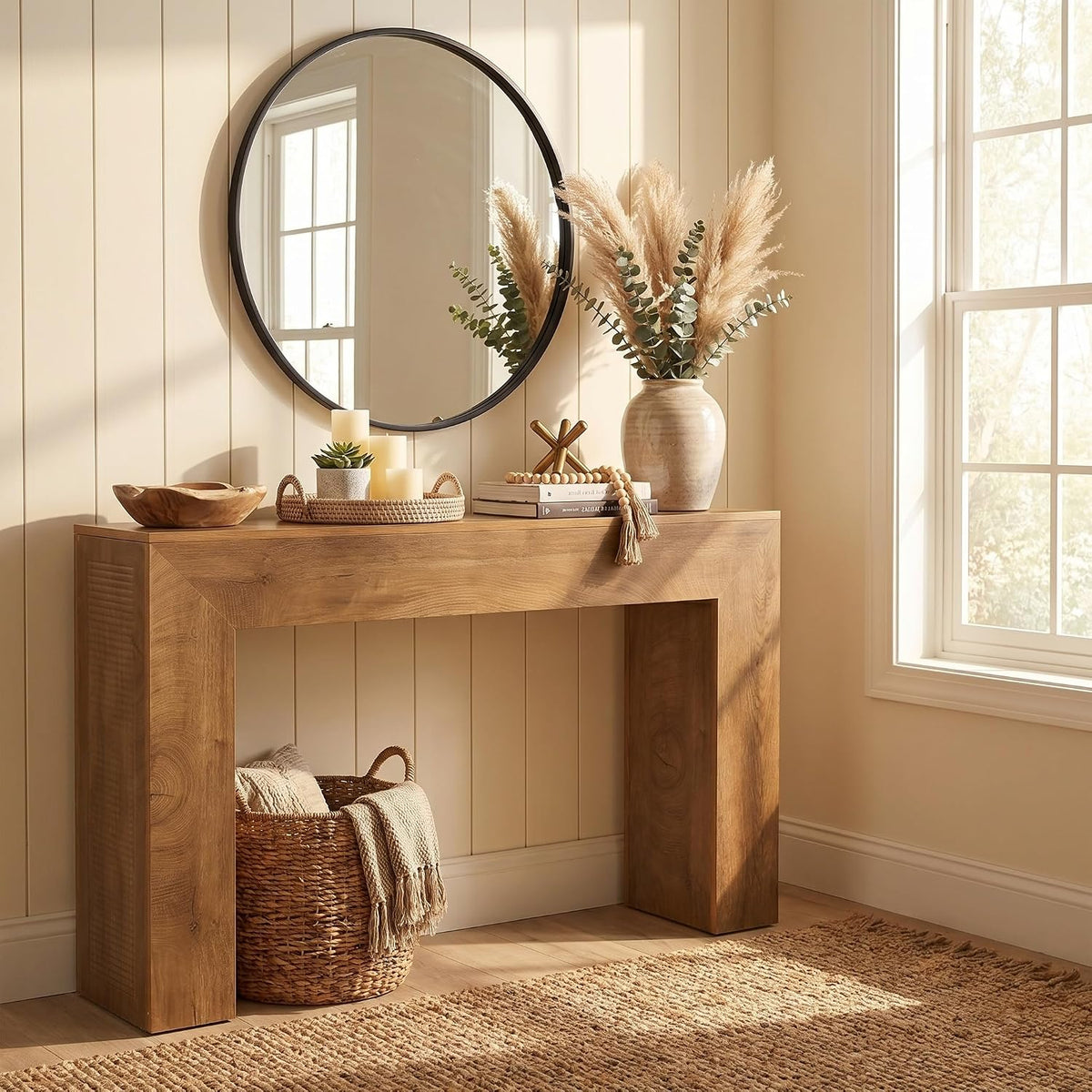 Tribesigns 43.3" Entryway Console Table, Farmhouse Wooden Sofa Table Behind Couch, Modern Small Accent Console with Fluted Design for Living Room Hallway Entrance Foyer, Brown