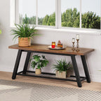 Oastreeful Storage Bench Industrial Rustic Wooden and Metal Entryway Shoe Boots Storage Rack Long Bench Seat for Hallway Bedroom Retro Brown Farmhouse Style