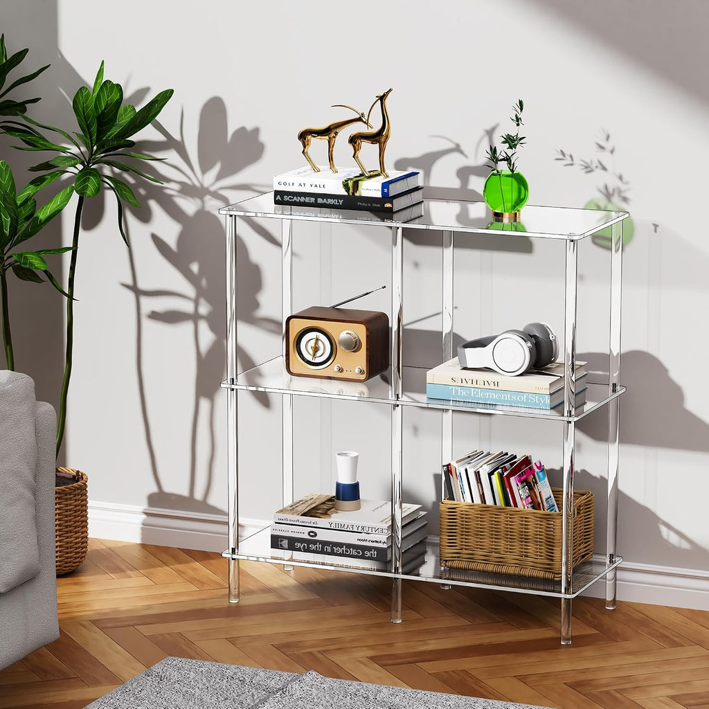 Acrylic Side Table Clear 3-Tier End Table for Living Room, Office, Hallway, Bedroom Small Bedside Table (8mm 31.7" high)