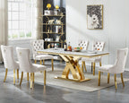 Modern Marble Dining Table for 6-8, 68" Faux Marble Kitchen Table with Gold X-Shape Stainless Steel Base,Luxury Rectangular White Marble Dining Room Table for Home Office Kitchen Dining Room