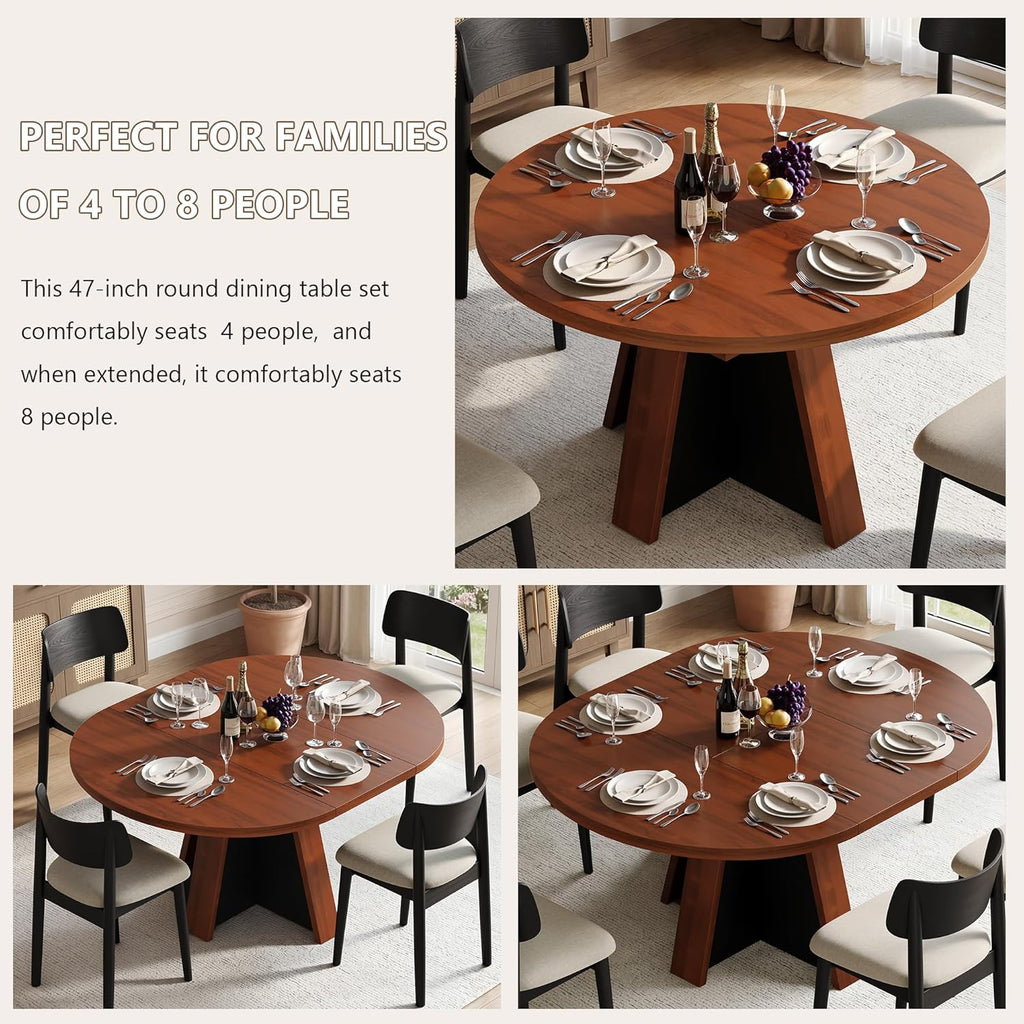 Einhomn 43"-59" Extendable Dining Room Table for 4-8 People, Oval Dining Table with Removable Leaves Space Saving, Round Expandable Kitchen Table for Dining Room Kitchen Living Room, Walnut
