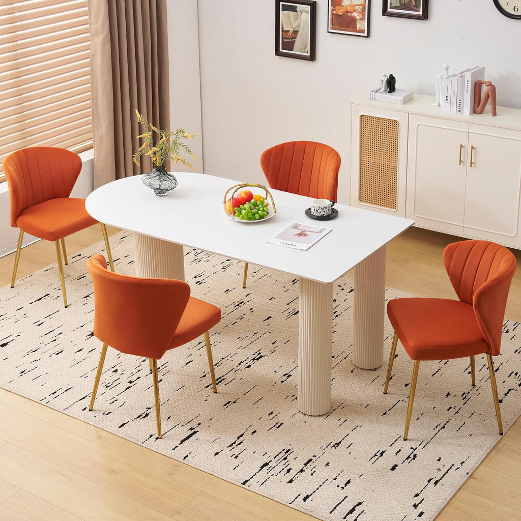 Velvet Dining Chairs Set of 2, Modern Upholstered Vanity Chairs with Golden Metal Legs for Dining Room Kitchen Vanity Patio (Orange)