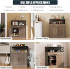 SUNLEI Kitchen Buffet Sideboard Cabinet, Storage Cabinets with 2 Doors and 1 Drawers, Open Storage & Adjustable Shelf, Farmhouse Coffee Bar Cabinet with Storages for Kitchen, Rustic Grey