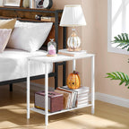 Hoctieon 2 Tier End Table, Sofa Side Table, Narrow Side Table with Storage, Slim Nightstand for Small Spaces, Metal Frame, for Living Room, Bedroom, Sofa Couch, Hall, White