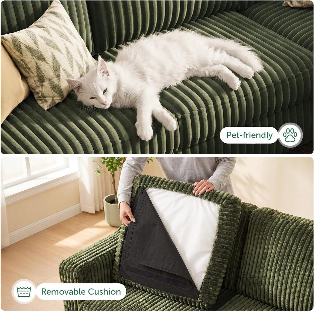 HONBAY Corduroy Convertible Sectional Sofa L Shaped Corner Couch,Green | Compact Sofa,Reversible Sectional Couches for Living Room,Wide Corduroy Fabric,Easy to transport and install