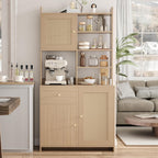 IDEALHOUSE Kitchen Pantry Cabinet with Adjustable Shelf, 71" Tall Storage Cabinet with Microwave Stand, Food Pantry Cabinets for Kitchen, Dining Room, Living Room, Natural