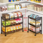 3IngSeagulls 3-Tier Expandable Rolling Pantry Floor Organizer, Stackable Pantry Storage Cart with Wheels, Kitchen Fruit and Vegetable Storage Rack for Onion, Potato, Food, Snacks