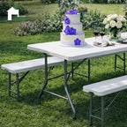 EconoHome 6 Ft White Plastic Folding Table Set with 2 Benches – Heavy-Duty Picnic Table & Bench Set, Space-Saving, Indoor/Outdoor, Seats 6-8, Easy Storage & Transport